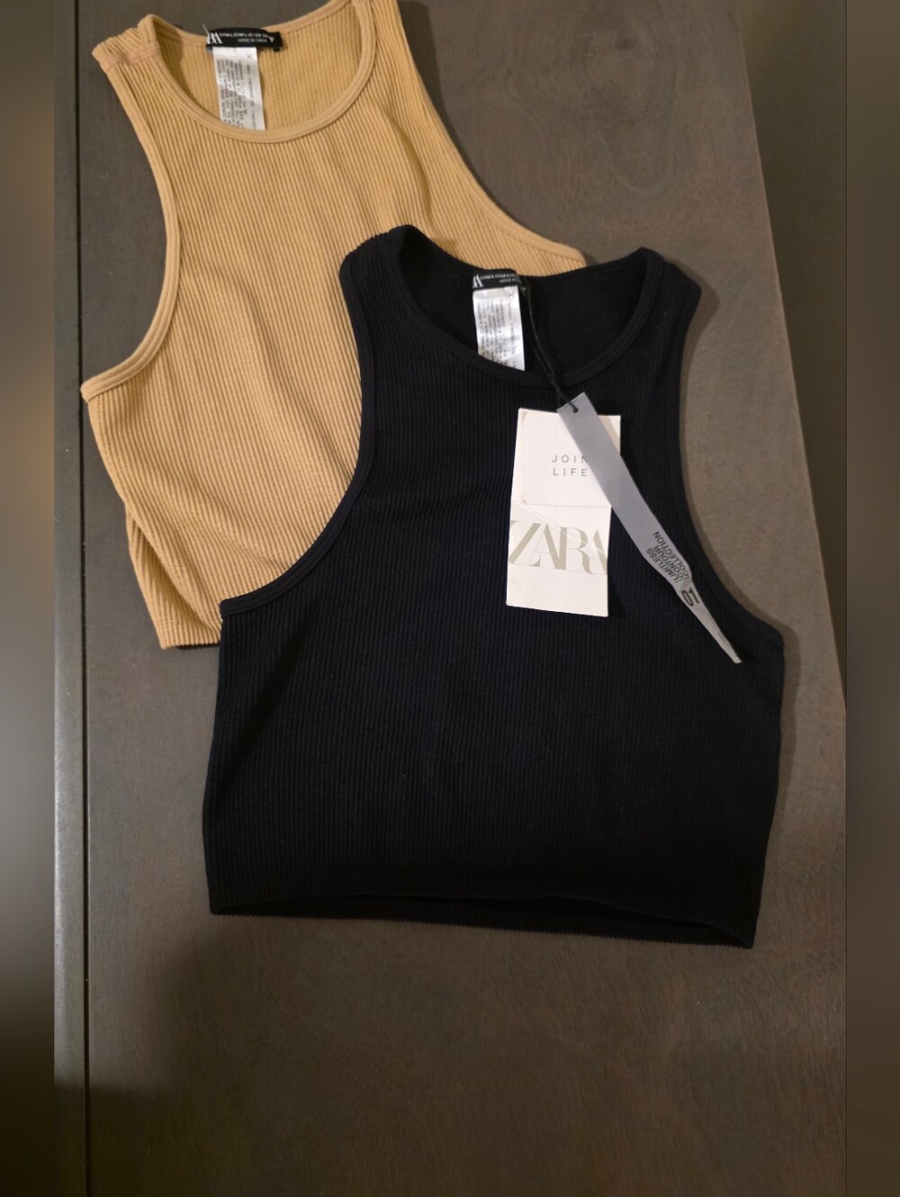 Zara Ribbed Tank Crop Top Duo — Black & Tan